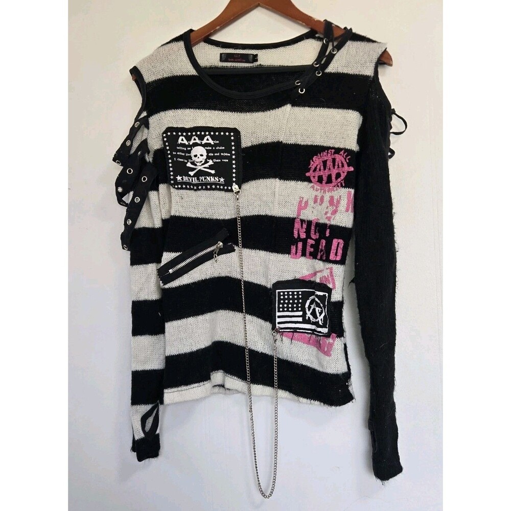 Gothic Lolita Punk Sweater Womens L Y2K Top GLP Goth Punk Rock Retro Emo Grunge